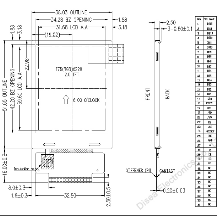 2 inch 176*220 TFT LCD Module ILI9225G IC MCU Interface
