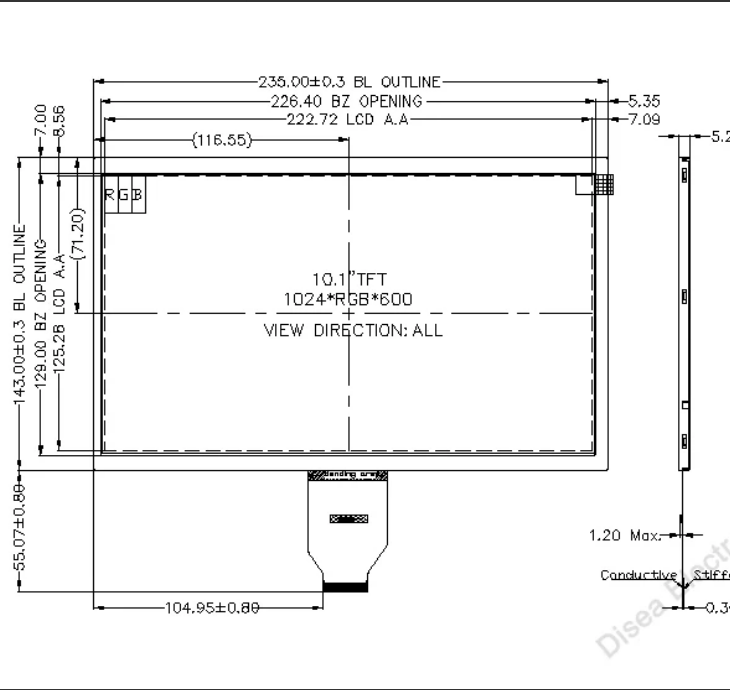 10.1 inch 1024*600 Sunlight Readable IPS LCD Module