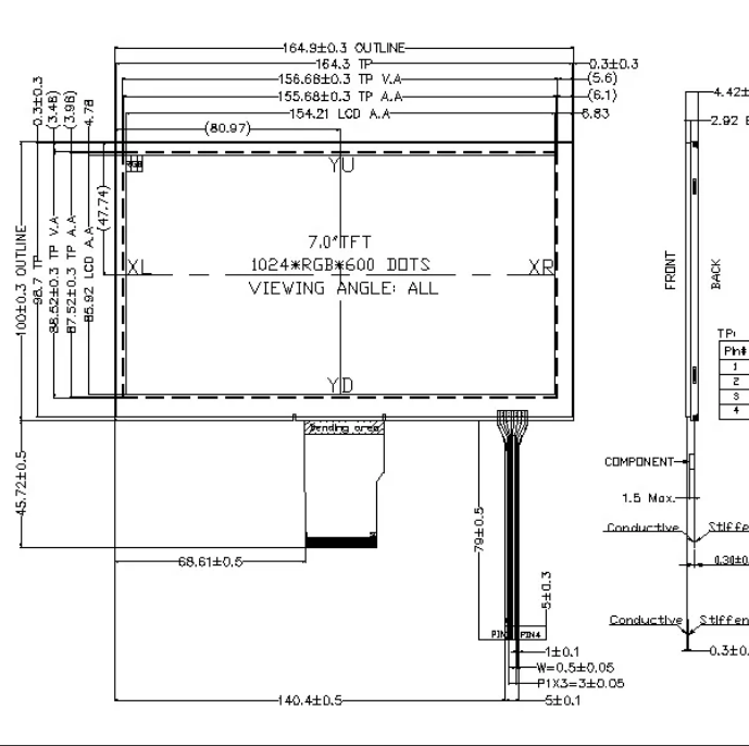  7 inch 1024x600 IPS Resistive Touch Display