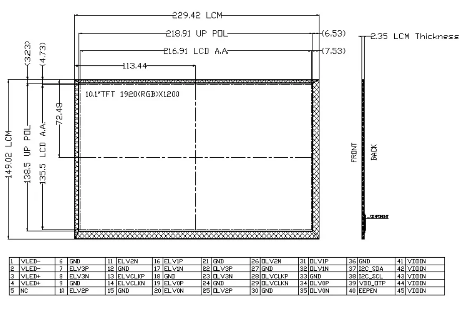 10.1 inch 1920*1200 TFT LCD Module