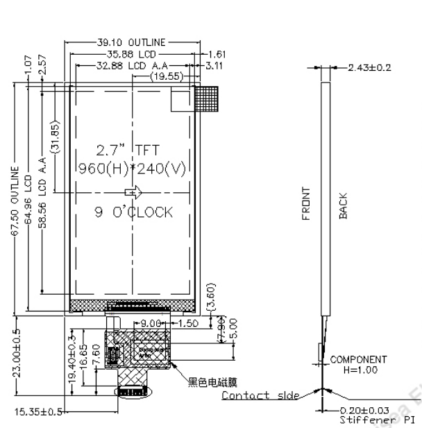 2.7 inch 960*240 TFT LCD Module