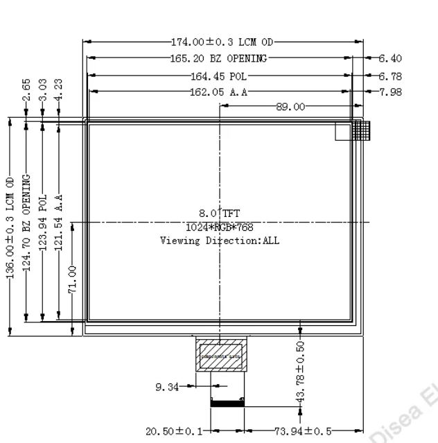 8 inch 1024*768 TFT LCD Module with 350cd/m2